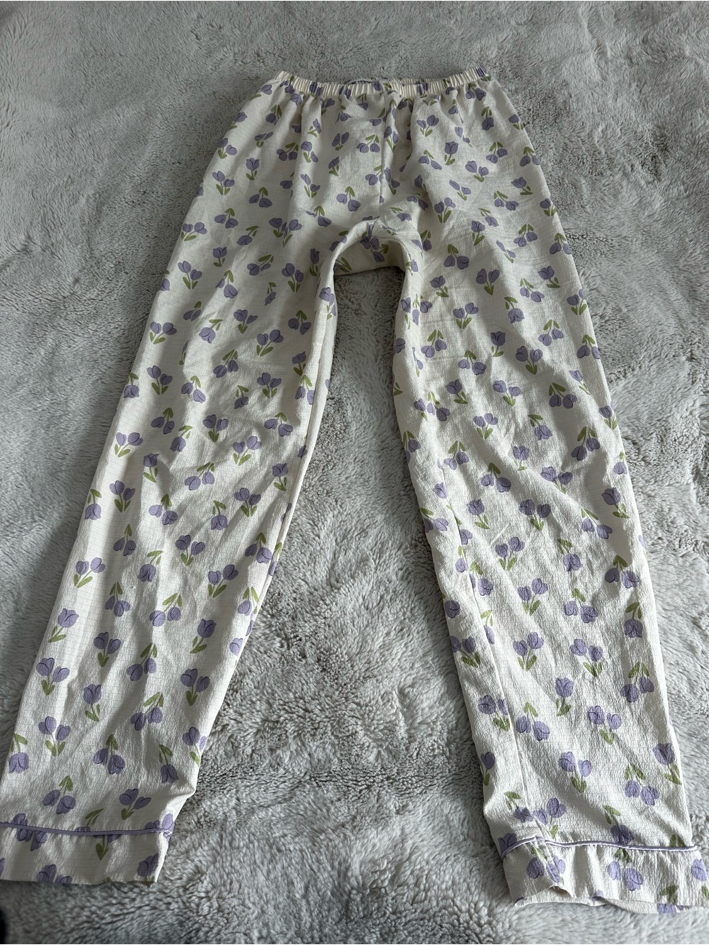 Cream Floral Sleep Pajama Pants with Lilac Tulips